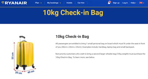 ryanair 10kg hold bag size.